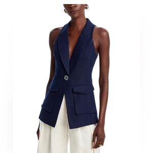 NWT Ramy Brook Women's Blue Paloma Longline Suiting Vest Jacket Size 4